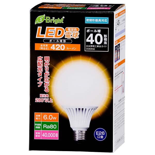LB-L40N（04-7996）ＬＥＤ電球 4.8W/290ｌｍ E26 昼白色【蛍光灯・電球 